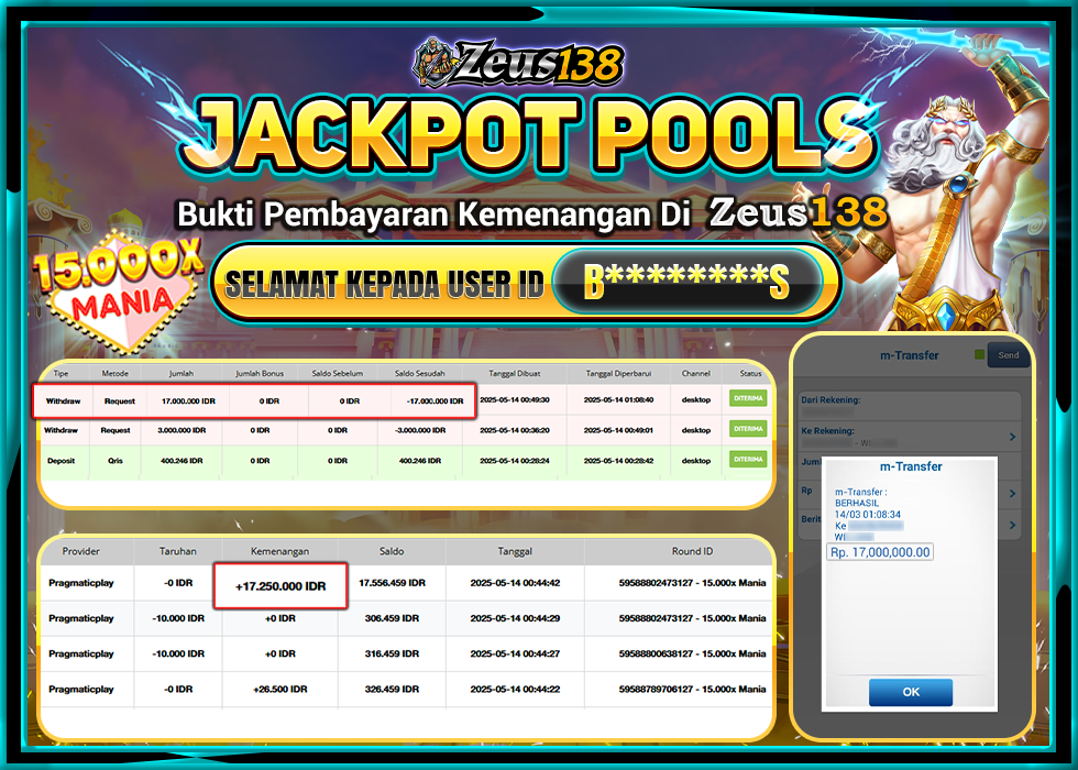 ZEUS138 15.000X MANIA Rp.17.000.000,- LUNAS